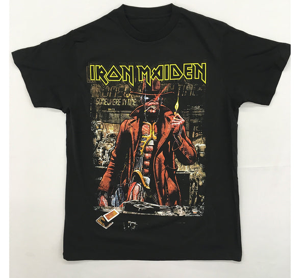 Maglietta Iron Maiden Uomo, Manica Corta Nera Con Grafica Stranger Sepia. Nuova Con Etichetta.