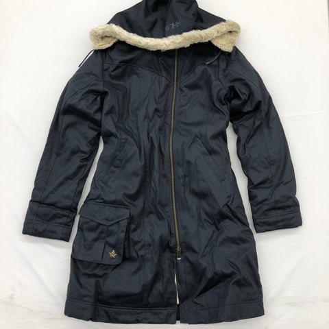 Hemp Hoodlamb Jacket- Ladies Long Coat Old Skool Blue