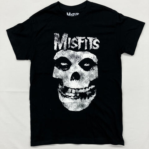 Misfits - White Skull w. Logo Distressed Black Shirt