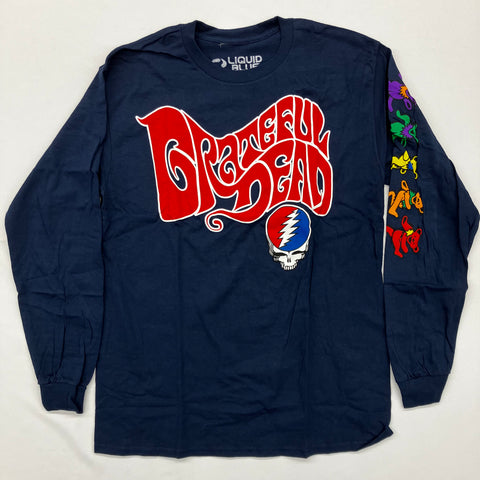 Grateful Dead - Logo Navy Long Sleeve Liquid Blue Shirt