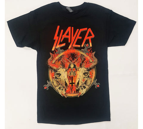 Slayer - Ram Skulls In Flaming Pentagram Shirt