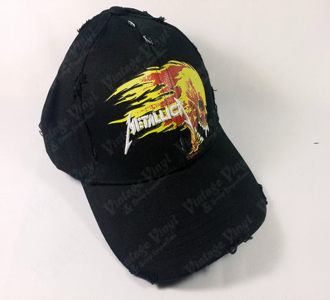 Metallica - Flaming Skull Distressed Fitted Ball Cap