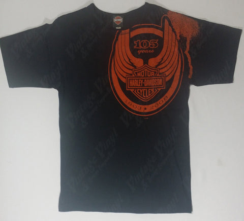 Harley Davidson - Orange Paint Drip Winged Crest Shirt