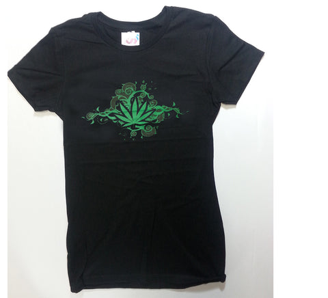 Leaf - Swirled Vines Weed Leaf Girlie Shirt