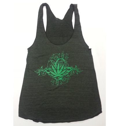 Leaf - Swirled Vines Weed Leaf Tank Top Girlie Shirt