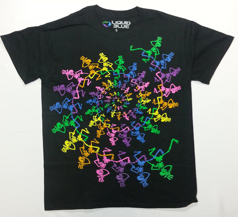 Grateful Dead - Spiral Rainbow Skeletons Liquid Blue Shirt