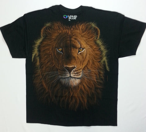 Animals - Lion Face Front Drinking Water Back Liquid Blue Shirt