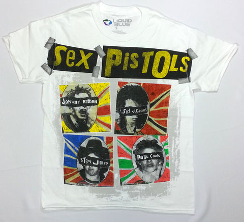 Sex Pistols - Band Members Names White Liquid Blue Shirt