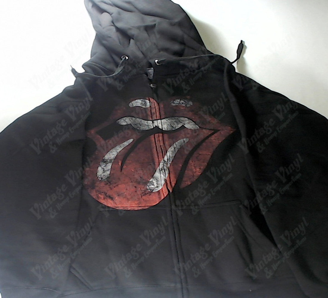 Rolling Stones The Red Lips Distressed Print Zip Up Hoodie