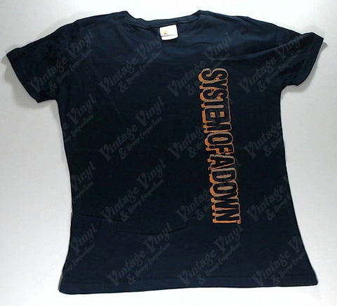 System Of A Down - Orange Vertical Logo Navy Girlie Shirt
