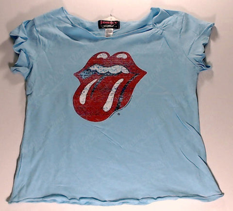 Rolling Stones, The - Red Lips Distressed Print Blue Girlie Shirt