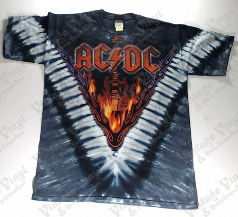 AC/DC - Flaming Guitar Hells Bells Liquid Blue Shirt