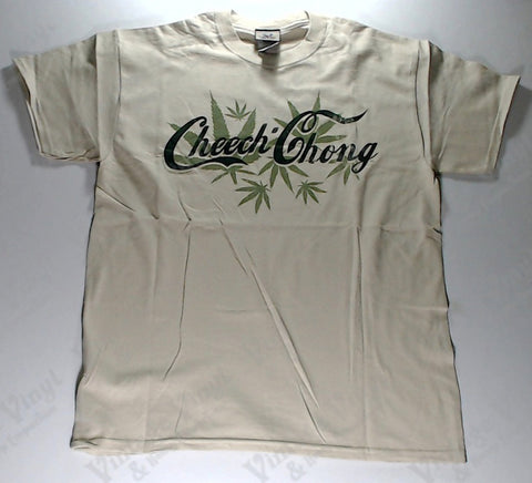 Cheech & Chong - Text And Leaves Tan Liquid Blue Shirt