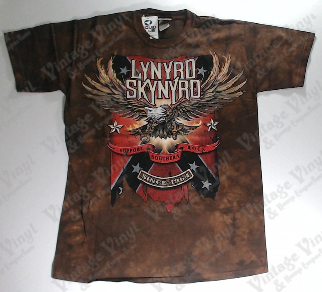 Lynyrd Skynyrd Eagle And Flag Brown Liquid Blue Shirt Vintage Vinyl Regina