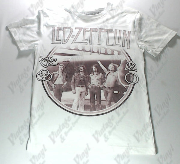 Led Zeppelin - Band In Front Of Plane White Shirt | Vintage Vinyl Regina