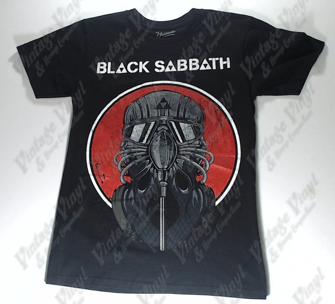 Black Sabbath Never Say Die Gas Mask in Red Circle Shirt