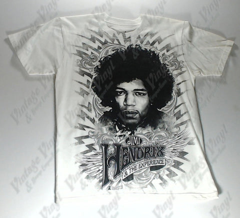Hendrix, Jimi - Black And White Portrait Lightning Bolts White Shirt