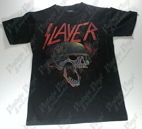 Slayer - Screaming Skeleton Helmet Red Name Shirt