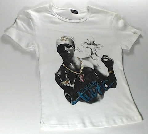 Tupac - Gold Bling Thug Life White Girls Youth Shirt
