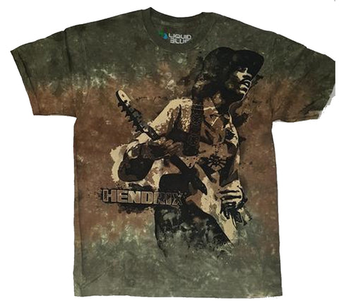 Hendrix, Jimi - Brown and Green Tie Dye Playing Guitar Liquid Blue