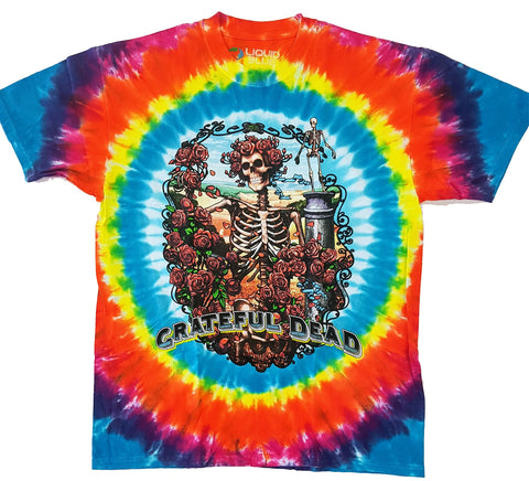 Grateful Dead - Bertha and Roses Rainbow Tie Dye Liquid Blue Shirt