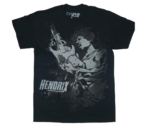 Hendrix, Jimi - Grey Hendrix Playing Guitar Black Liquid Blue Shirt