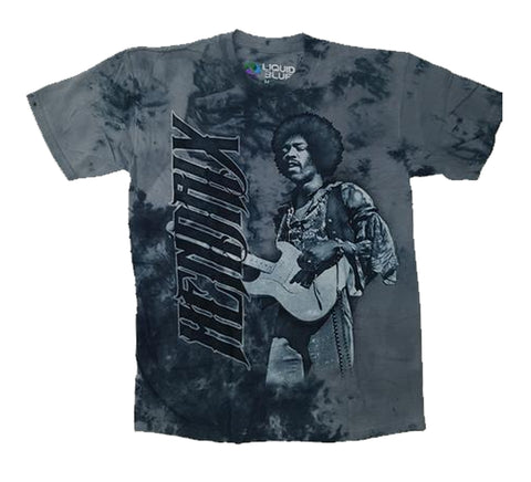 Hendrix, Jimi - Grey Tie Dye Playing Guitar Liquid Blue Shirt