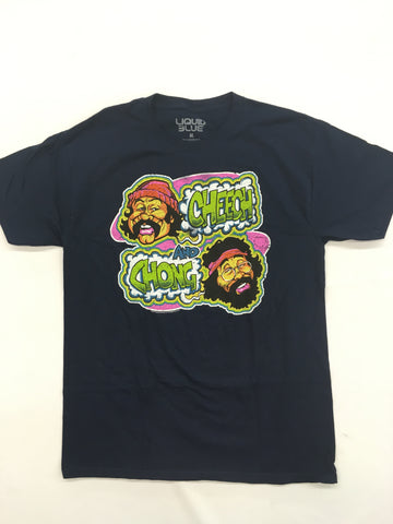 Cheech & Chong - Cartoon w/ Name in Smoke Liquid Blue Shirt