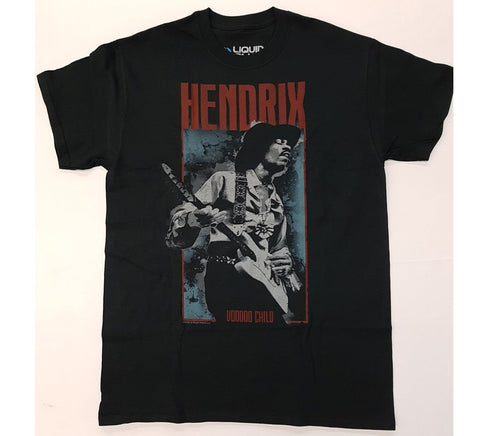 Hendrix, Jimi - Grey Jimi Playing Guitar Voodoo Child Liquid Blue Shirt