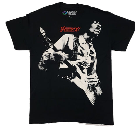 Hendrix, Jimi - White Pic With Red Hendrix Name Liquid Blue Shirt