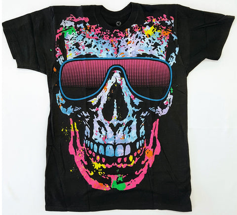 Dark Fantasy - Neon Skull with Glasses Liquid Blue Shirt