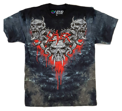 Slayer - Bloody Horned Demon Heads Tie Dye Liquid Blue Shirt